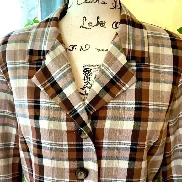 Dress barn blazer women , linen blend brown& white plaid soft blazer Size Medium - Picture 3 of 7